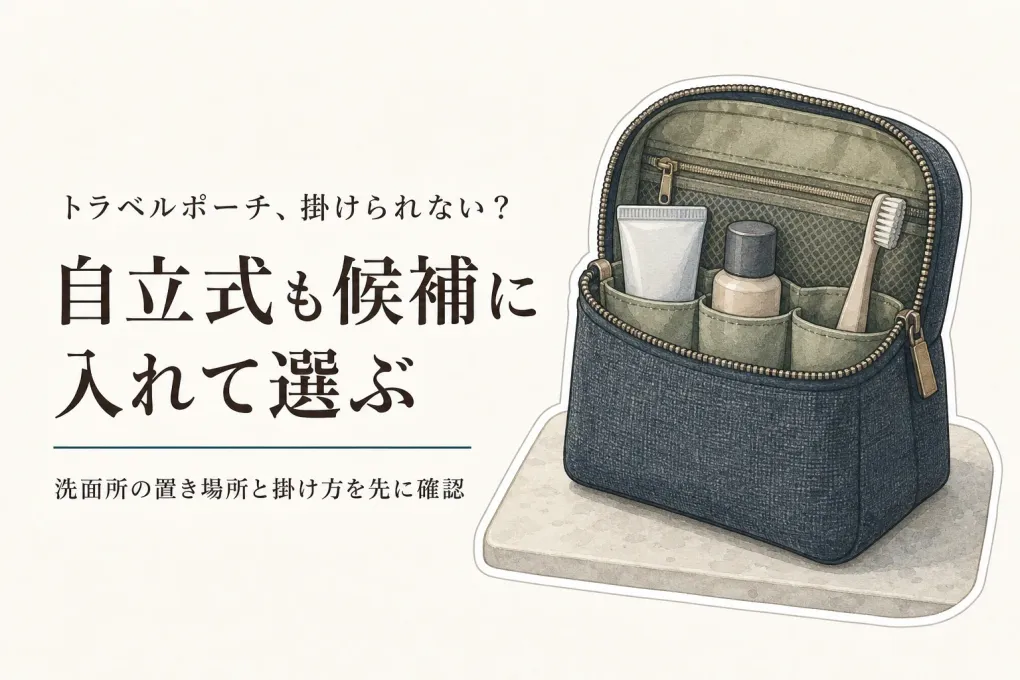 吊り下げトラベルポーチは掛ける場所がないと使いにくい？自立式との選び方
