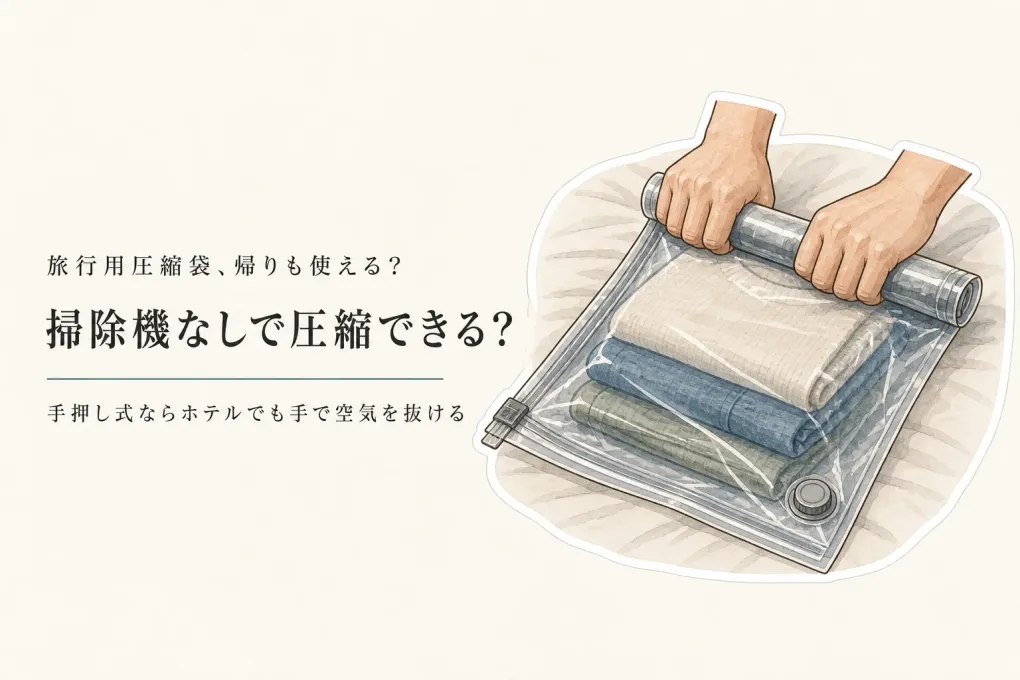 旅行用圧縮袋は帰りも使える？掃除機式・手押し式・バルブ式の違い